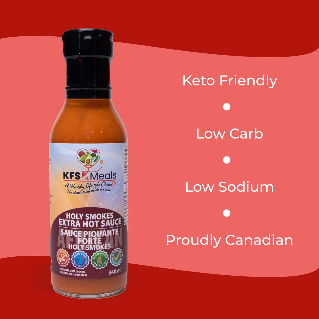KFS Rx Meals - Holy Smokes Extra Hot Sauce. Keto friendly. Low carb. Low sodium. Proudly Canadian.